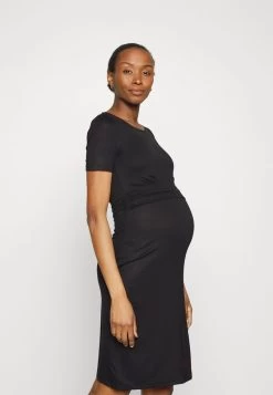 SHORT SLEEVES RUCHED WAIST MINI FLARED DRESS - Jerseykleid - Black