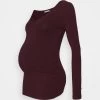 V NECK BASIC LONG SLEEVE TOP - Langarmshirt - Bordeaux